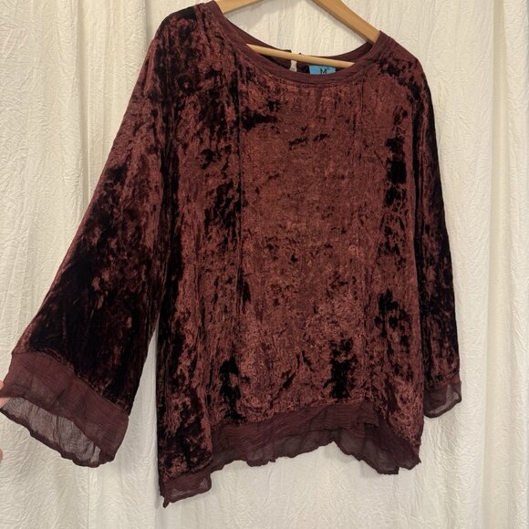 South Main Burgundy Crushed Velvet Top Size XXL Whimsigoth Fairy Holiday Glam - Picture 2 of 10